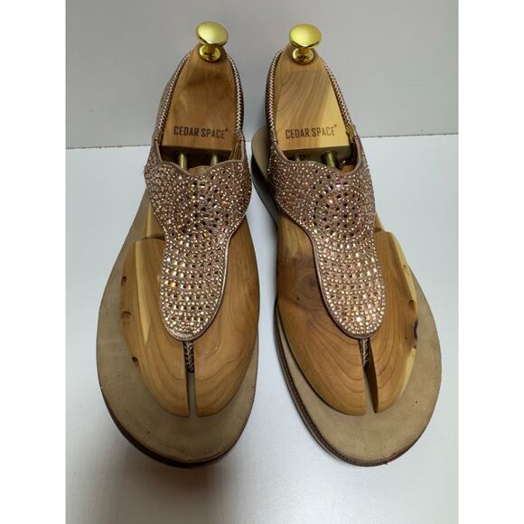 Annie Comfort Women’s Rhinestone Thong Toe Sandals Sz 9.5 Glam Peach Color - Picture 1 of 7